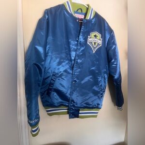 mitchell & ness seattle sounders satin jacket lg mls soccer futbol club varsity